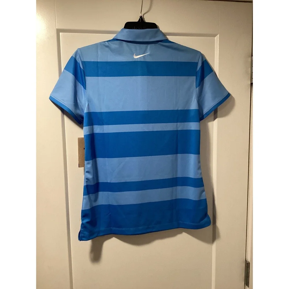 Nike Golf Womens Dri-FIT Blue Striped Polo Shirt FD6706-435 Size Small NWT